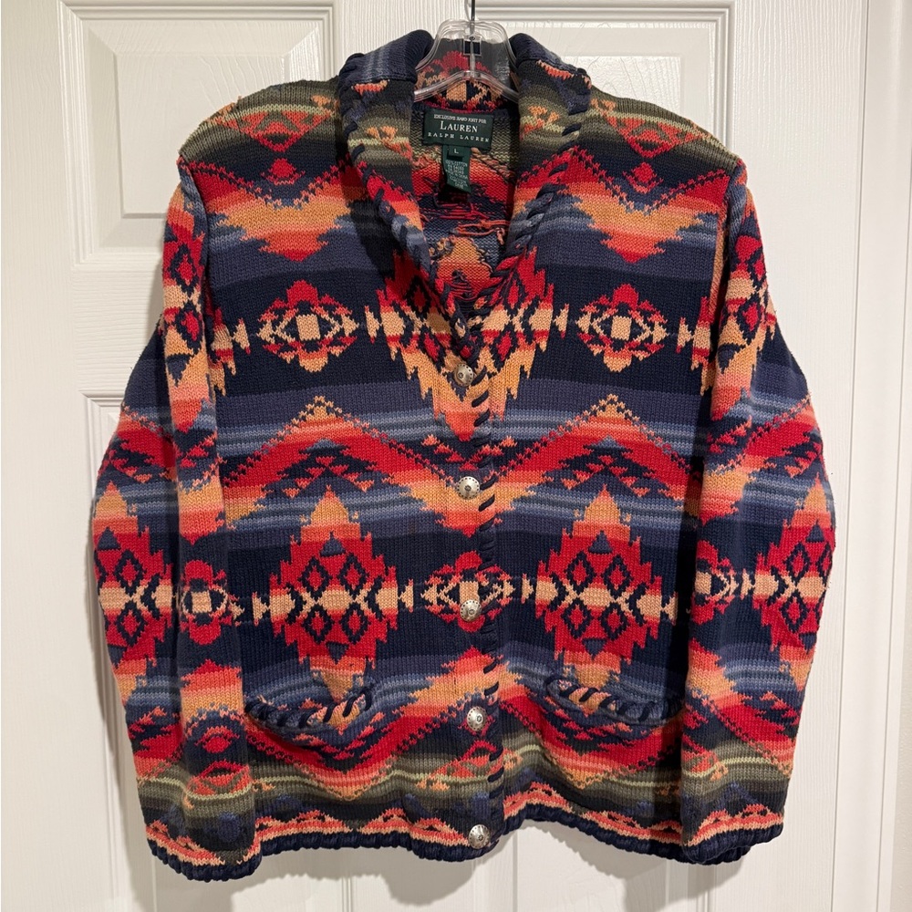 Lauren Ralph Lauren Women's Multicolor Patterned Sweater Jacket